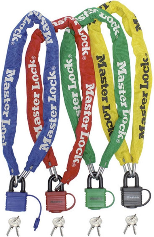 Masterlock steel chain 90cm x ø 6mm - padlock 40mm w 2 keysnylon sleeve - colour