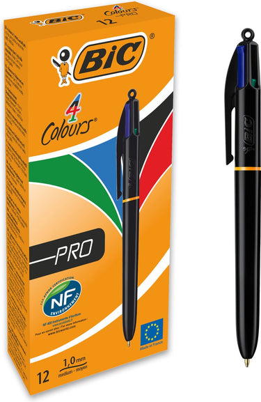 Bic 4 colours original pro balpennen met kliksysteem - pak van 12 stuks - medium punt 1 mm