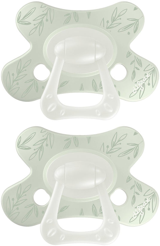 Difrax fopspeen natural - 6 tot 12 maanden - blaadjes - groen - 2 stuks