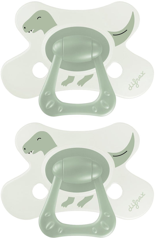 Difrax fopspeen natural - 18+ maanden - dino - groen - 2 stuks