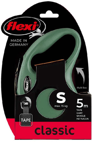 Flexi rollijn classic tape olijfgroen s - lijn - groen - green - tot 15kg