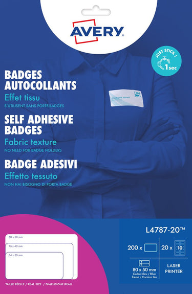Avery badge etiket 50x80mm np 20 vel 10 etiketten per vel wit blauw