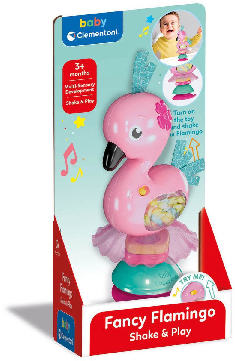 Afbeelding laden in galerijviewer, Clementoni baby schud en speel flamingo met geluid en zuignap
