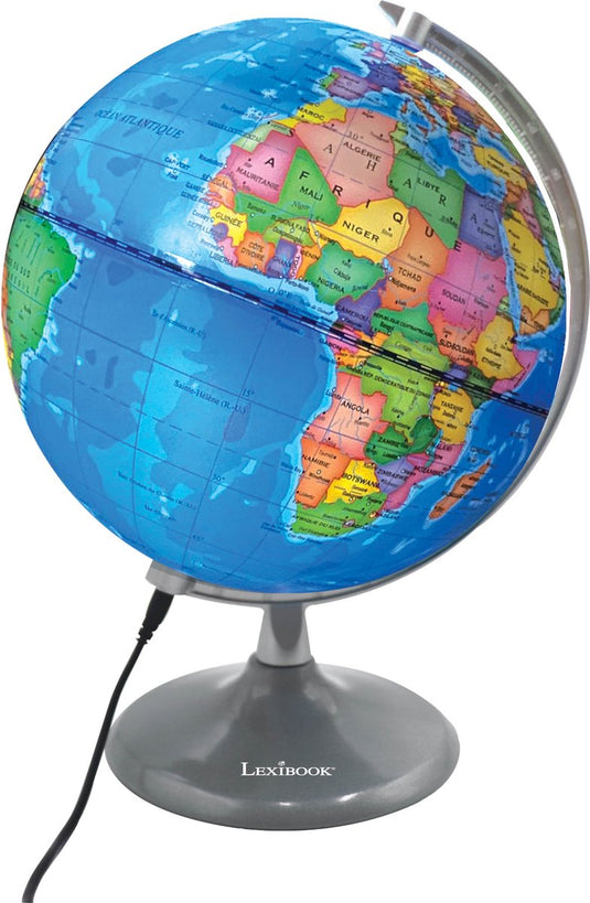 Lexibook luminous dag- en nachtglobe – kaart van de aarde overdag en kaart van sterrenbeelden die oplichten (french)