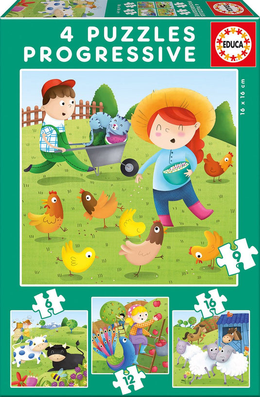 Educa puzzel boerderijdieren progressief 6-9-12-16 stuks kinderpuzzel.