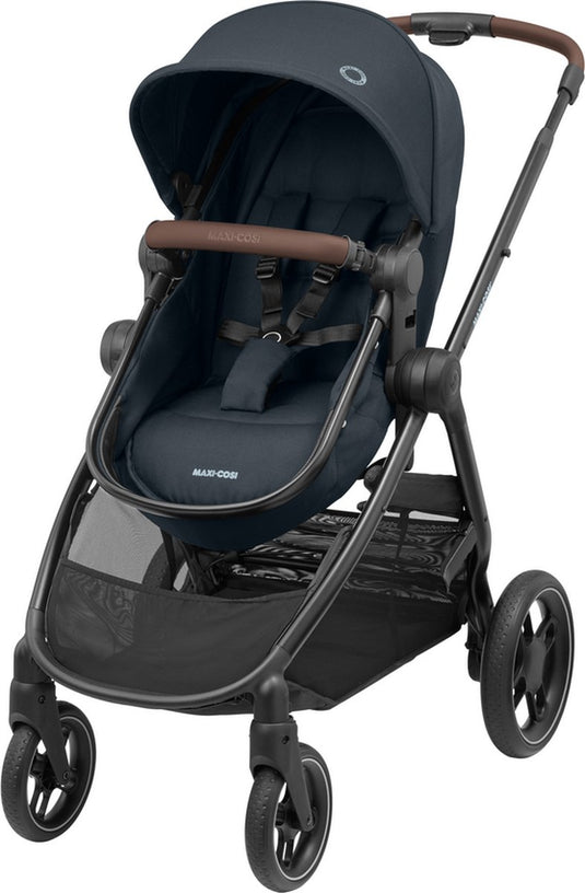 Maxi-cosi zelia³ kinderwagen - essential graphite (zwart frame + bruin leer)