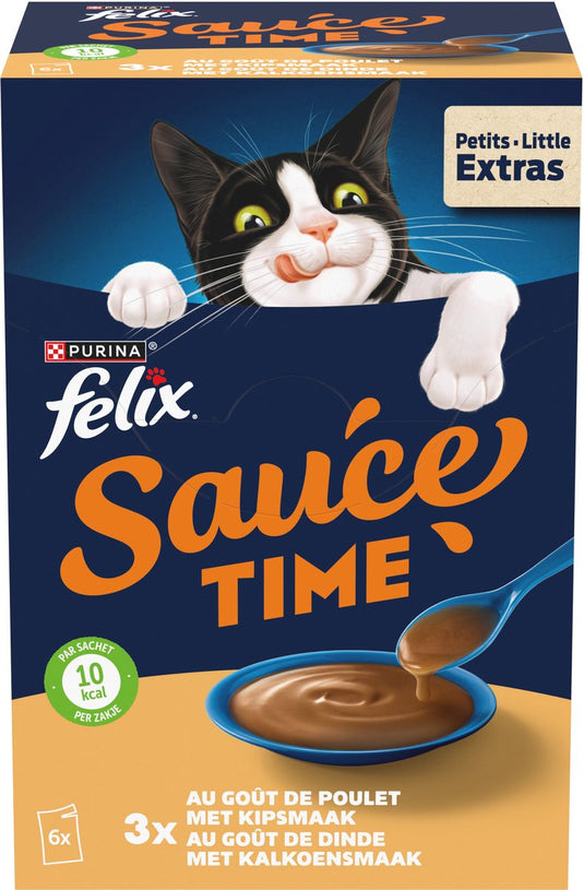 Felix kattensnack sauce time - kip kalkoen - 4 x 6x40g