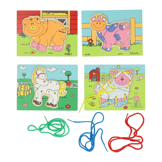 Lobbes houten rijgpuzzel boerderij, set van 4