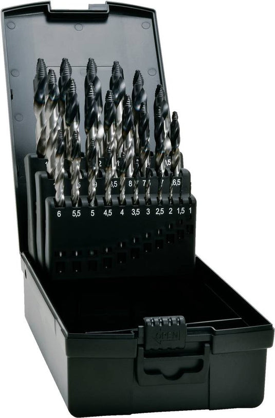 Exact 74962 tiain-punt spiraalboorset 1 mm, 1.5 mm, 2 mm, 2.5 mm, 3 mm, 3.5 mm, 4 mm, 4.5 mm, 5 mm, 5.5 mm, 6 mm, 6.5 m