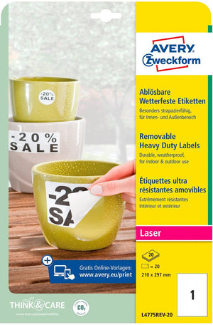 Avery speciale etiketten l4775rev20 wit 20 stuks