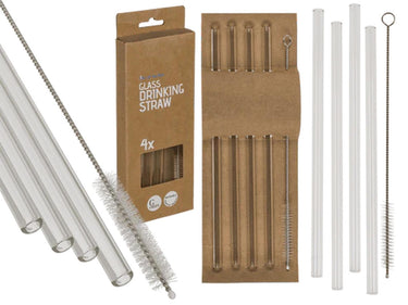 Ootb glazen drinkrietjes 4 stuks 20cm met borstel