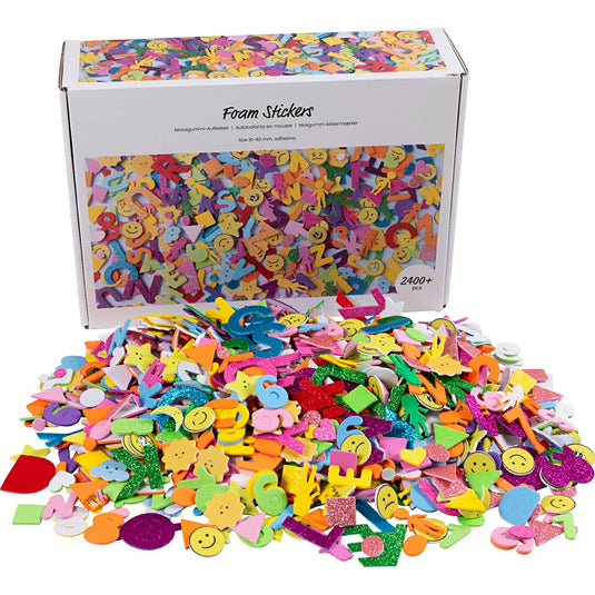 Creativ company foam stickers, emoji's, geometrische vormen, letters en cijfers, zelfklevend, afm 10-40 mm, ca. 2460 div, diverse kleuren, 2640 stuk 1 doos