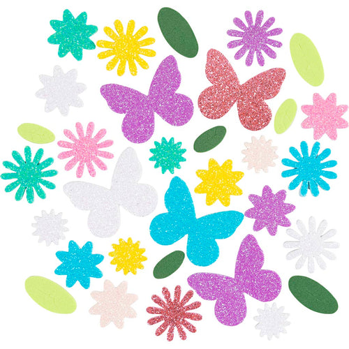 Creativ company foam stickers, vlinder, bloem, blad, zelfklevend, afm 9-43 mm, pastelkleuren, 120 stuk 1 doos