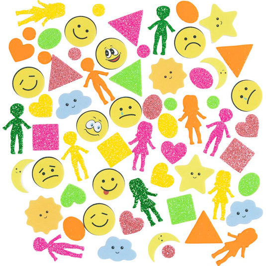Creativ company foam stickers, geometrie, mensen, weer, smileys, zelfklevend, afm 10-40 mm, kleurrijk, 175 stuk 1 doos