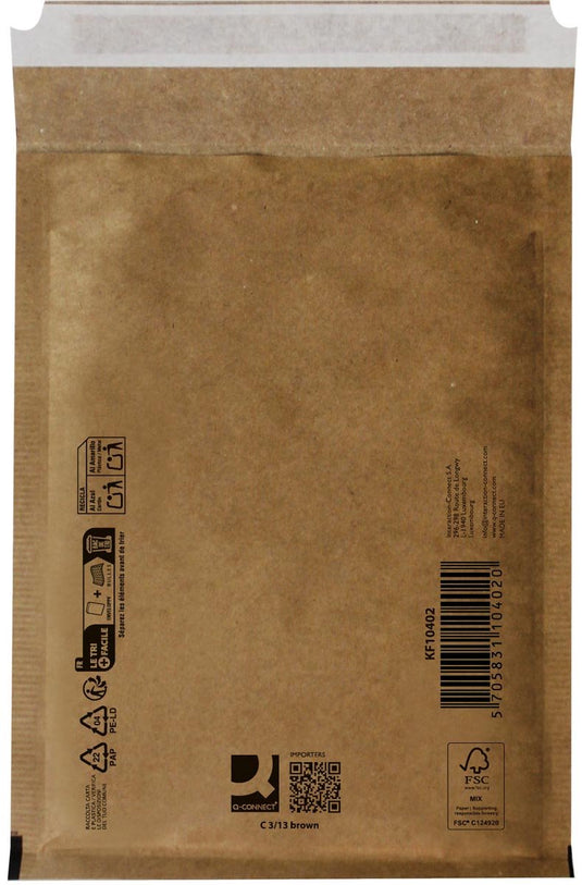Q-connect luchtkussenenveloppen, bruin, 3-c, 170 x 225 mm, doos van 100 stuks