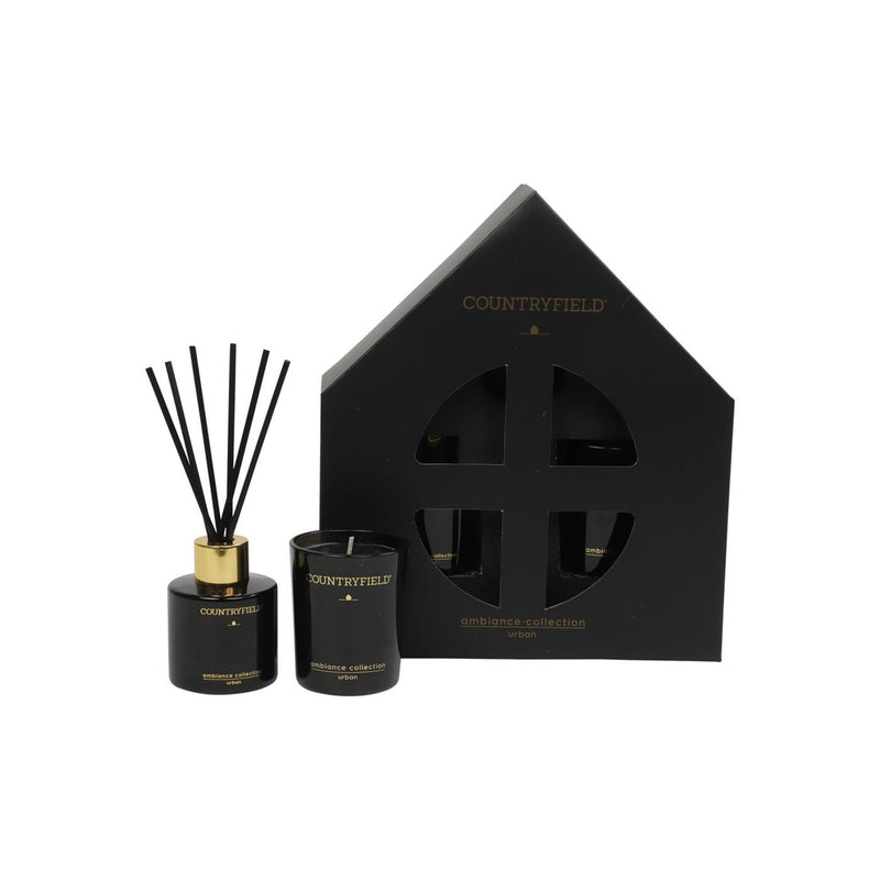 Afbeelding laden in galerijviewer, Countryfield urban giftbox geurstokjes 50ml en kaars zwart 19,5x6,5x22cm

