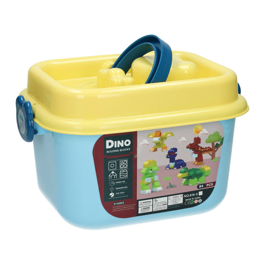 Blokjes bouwset dino in opbergbox - 84dlg.