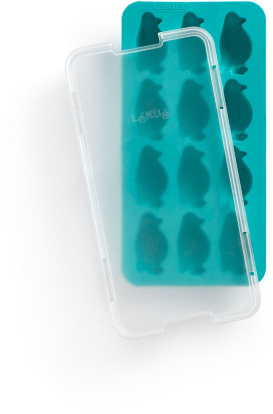 Lékué ijsblokjesvorm met deksel - pinguïn - turquoise