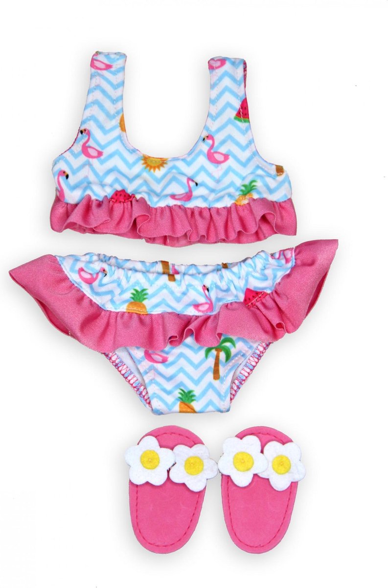 Afbeelding laden in galerijviewer, Heless poppen bikini met slippers flamingo, 35-45 cm
