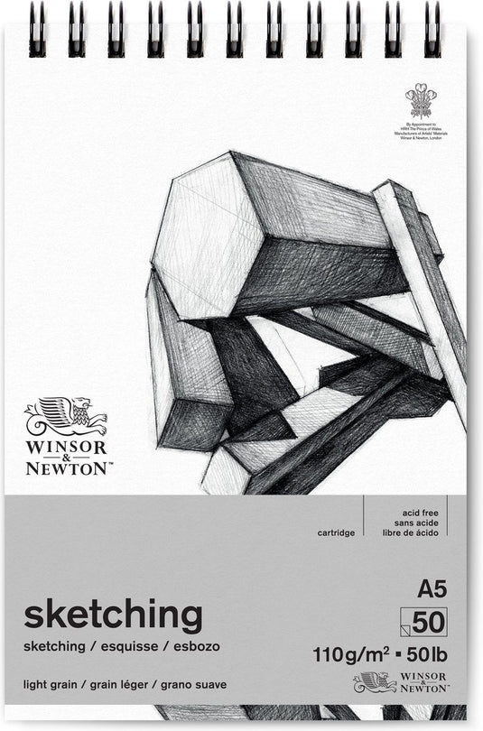 Winsor newton 6672001 spiral drawing sketching pad a5 – 110 g m², 50 vellen, tekenpapier voor schetsen en tekenen