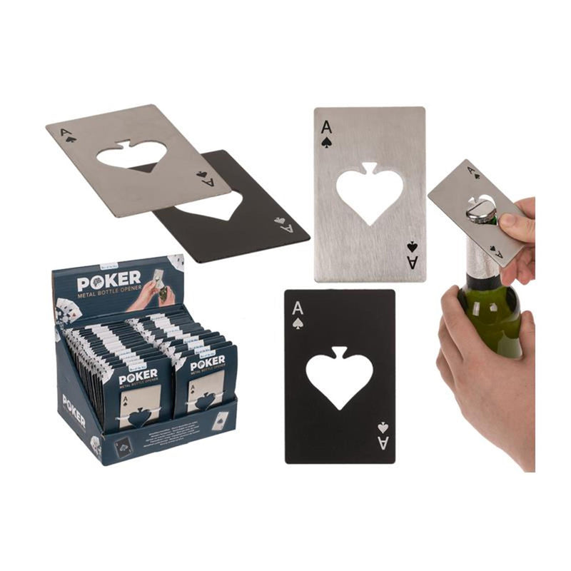 Load image into Gallery viewer, Out of the blue metalen flesopener pokerkaart 8,6x5,4cm
