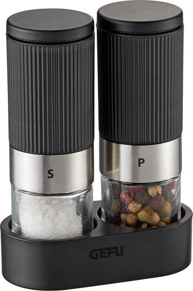 Gefu tusome peper- en zoutmolen set - 2-delig - handmatig - instelbare maalgraad - rvs zwart - 34621