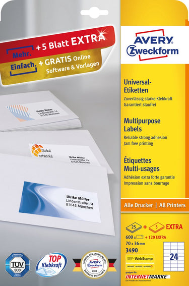 Avery etiketten quickpeel 600 stuks wit