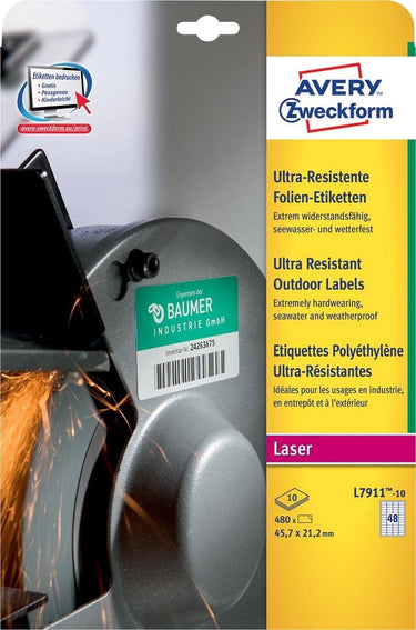 Avery ultra resistente etiketten voor buiten ft 45,7 x 21,2 mm (b x h), doos van 480 etiketten