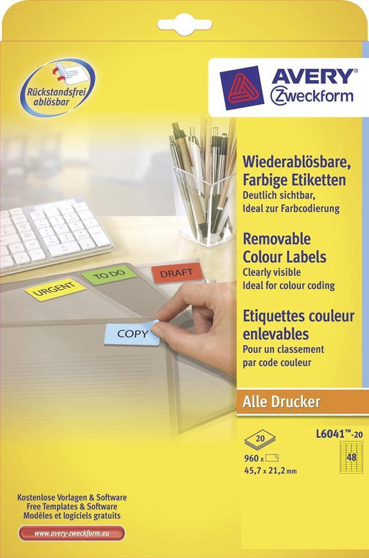 Avery mini etiketten, geel, 45,7 x 21,2 mm, afneembaar