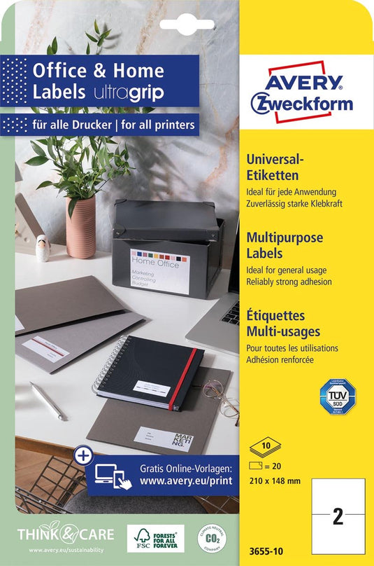 Avery etiketten zweckform 210 x 148 mm papier 20 stuks