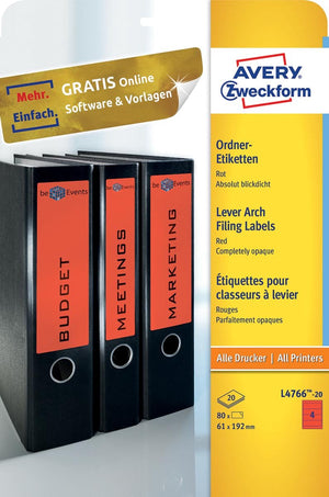 Avery rugetiket 4766 61x192mm rood 80 stuks