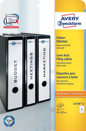 Avery ordnerrugetiketten ultra l4759-25 wit 75st mat