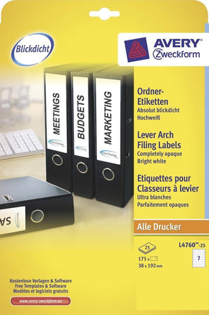 Ordnerrugetiket avery 192x38mm wit 25 vel 7 etiketten per vel