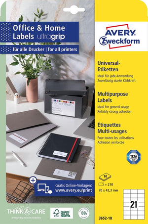 Avery zweckform etiketten avery 3652-10 70 x 42,3