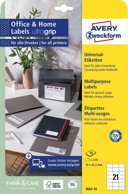 Avery zweckform etiketten avery 3652-10 70 x 42,3