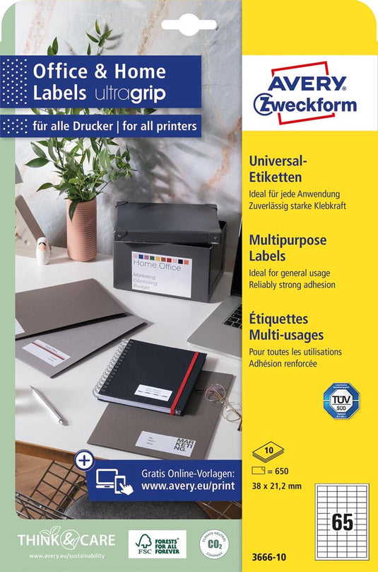 Avery etiketten zweckform 38 x 21,2 mm papier 650 stuks