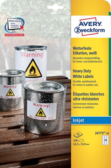Avery waterbestendige folie-etiketten zweckform j4773-10 polyester wit