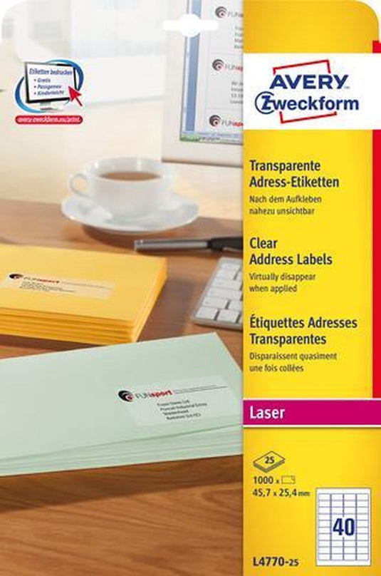 Avery laseretiket zweckform 45,7 x 25,4 mm papier transparant