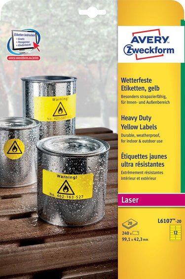 Laseretiket avery 99 - 1x42 - 3mm geel 20 vel 12 etiketten per vel
