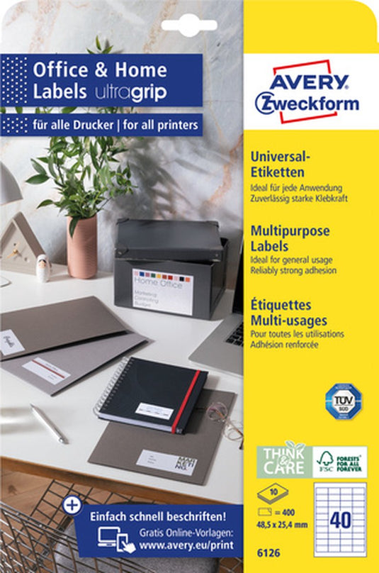 Etiket zweckform 48,5x25,4mm wit perm. 40 labels 10 vel