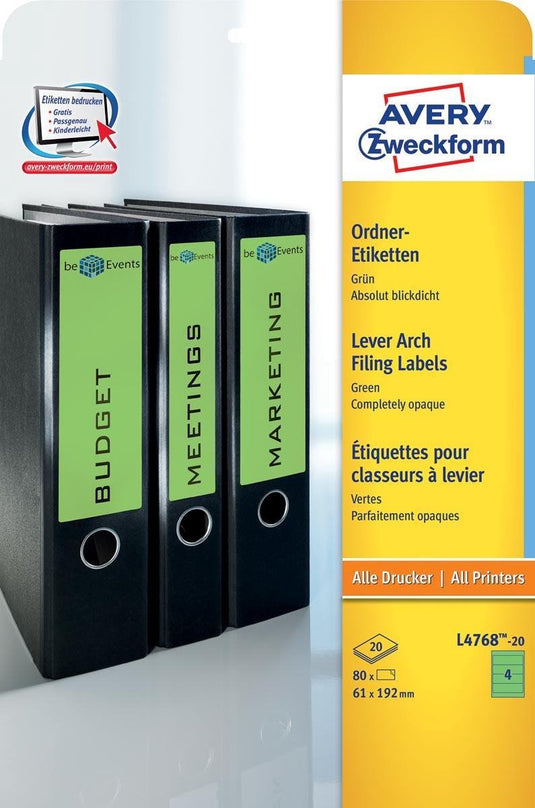 Avery ordnerrugetiketten zweckform 192 x 61 mm groen 80 stuks