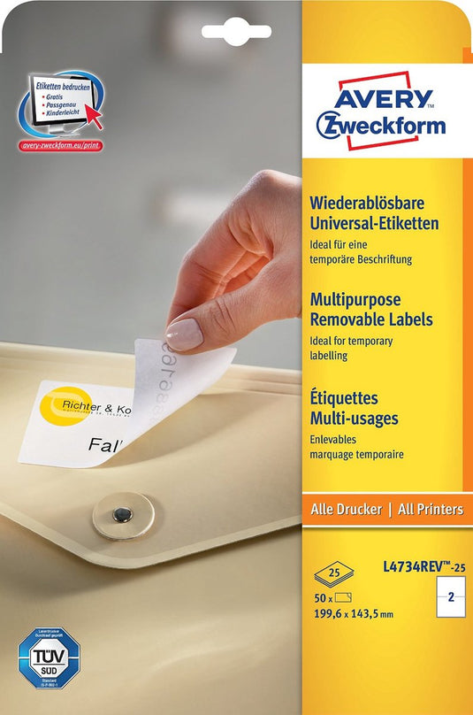 Merkloos sans marque huismerk avery l4734rev-25 afneembare etiket 199,3x143,5