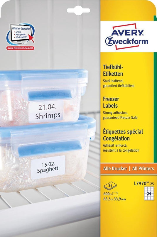 Avery zweckform vriezeretiketten avery l7970-25 600st