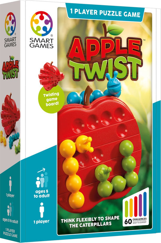 Smartgames apple twist - roteerbaar denkspel - 60 kronkelige uitdagingen - flexibele breinbreker solospel - vanaf 5 jaar