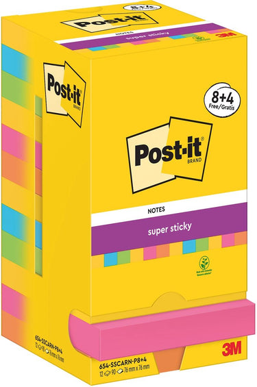 Post-it super sticky notes 654-sscarn-p8+4 76x76 mm effen