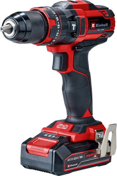 Einhell accu klopboor- schroefmachine te-cd 18 44 li-i kit - power x-change - 18 v li-ion - met impactfunctie - 2 snelheden - 44 nm - incl. 1x 2,5 ah accu en lader