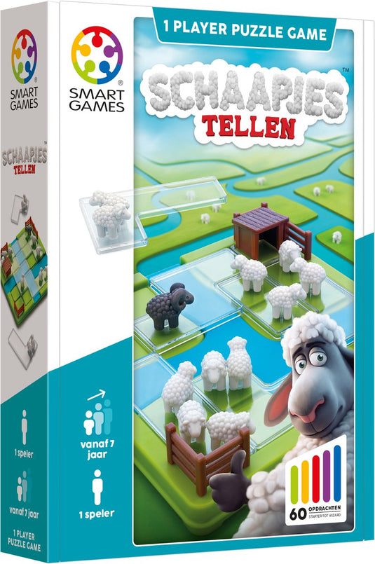 Smartgames schaapjes tellen - 60 opdrachten - logisch denkspel vanaf 7 jaar - compact reisspel solospel
