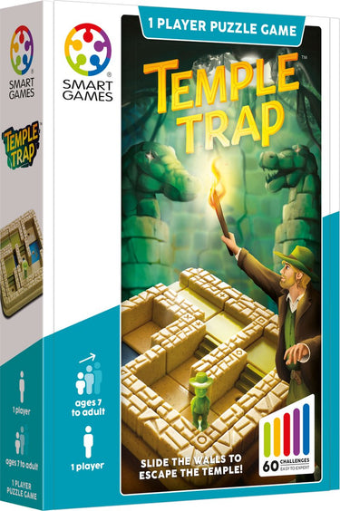 Smartgames temple trap - compact schuifpuzzel denkspel - 60 educatieve labyrint uitdagingen - reisspel solospel - vanaf 7 jaar