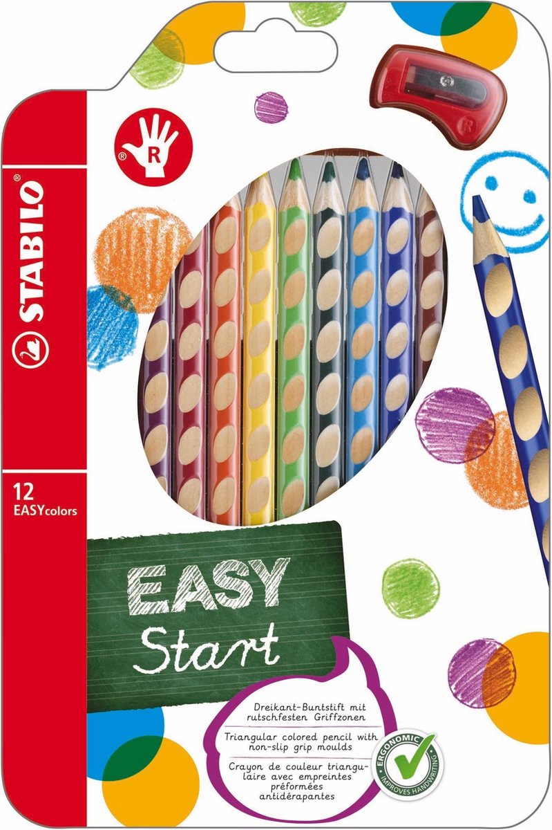 Afbeelding laden in galerijviewer, Stabilo easycolors kleurpotloden rechtshandig - 12 st. + puntenslijper
