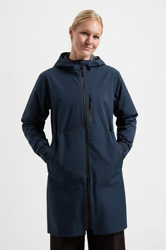 Bbb cycling regenjas dames waterdicht - rainshield parka - 10 tot 20 °c - ventilerend - lang model fietsjas unisex - donker blauw - xxxl - bbw-471